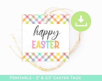 Happy Easter Cookie TAGS, Easter Tags, Easter Cookie Tags, EASTER tags printable, Easter Gift Tags, Easter Tags for Baskets, PLAID rainbow