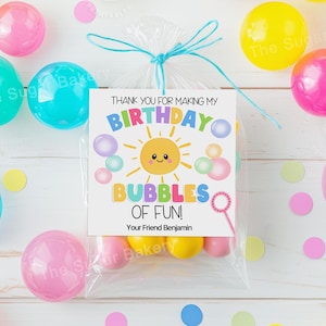 Etiquetas de burbujas para recuerdos de cumpleaños imprimibles, etiquetas de burbujas para fiestas de cumpleaños infantiles, etiquetas de burbujas para fiestas de verano, cumpleaños de aula de verano de fin de año escolar