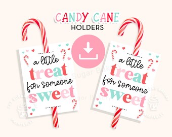 Kerstsnoephouder, afdrukbaar snoepgoedlabel, zuurstokhouder, een kleine traktatie voor iemand lief, snoepgoedlabel voor klaslokaal