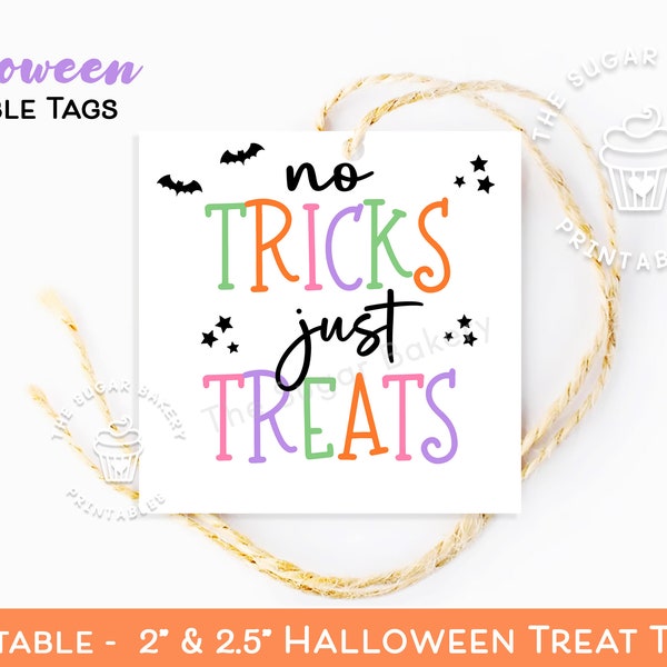 Halloween Cookie Tags, No tricks just treats Halloween gift tags, Halloween Gift Tags printable, Trick or Treat Bag Tags, Halloween Tags