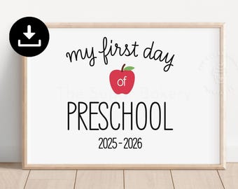 Mein erster Tag der PRESCHOOL Zeichen, Vorschule Zeichen, Vorschule druckbares Zeichen, Vorschule Kreidetafel Apfel Zeichen, digitale Sofort-Download BW101