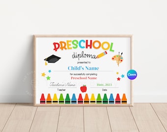 Preschool Diploma Editable Preschool Graduation Diploma PRESCHOOL Graduation Certificate Preschool Graduation Preschool Diploma Kids PASTEL