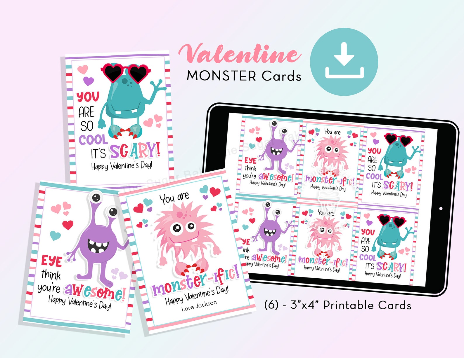Printable MONSTER Valentine Cards, Classroom Valentine's Day Cards for ...