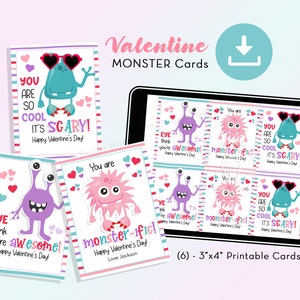 Druckbare MONSTER Valentinstag Karten, Klassenzimmer Valentinstag Karten für Kinder, Happy Valentinstag Karten, Monster Valentinstag Karten Geschenkanhänger
