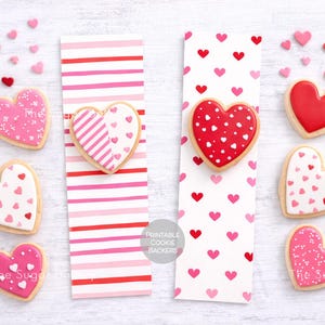 Printable Valentine Cookie Backers, Hearts Stripes Valentine 10.5"x3" Valentine Cookie Backer, Valentine Cookie Box Backer hearts pink red