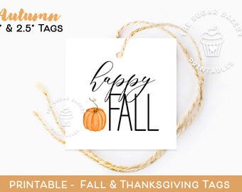 Happy FALL Cookie TAGS, Printable Autumn treat tags, Fall Gift basket tags, Printable FALL pumpkin gift tag, Treat Bag Tag Instant Download