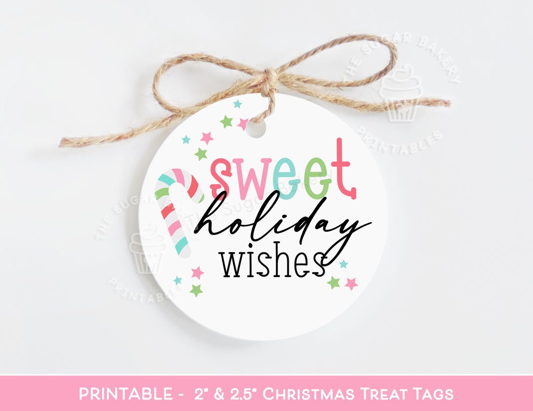 SWEET Holiday Wishes Cookie Tag, Candy Cane Cookie Tag, Printable ...