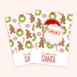 Santa Wreath Cookie Card Printable 5x7 Christmas Cookie Card Gingerbread Man Cookie Card Mini Holiday Cookie Card Winter Treat Cookie Card