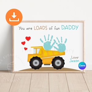Handafdruk ambacht voor vaderdag, dumper heel veel plezier papa, vaderdag afdrukbare handafdruk kunst voetafdruk ambacht, vaderdag handafdruk