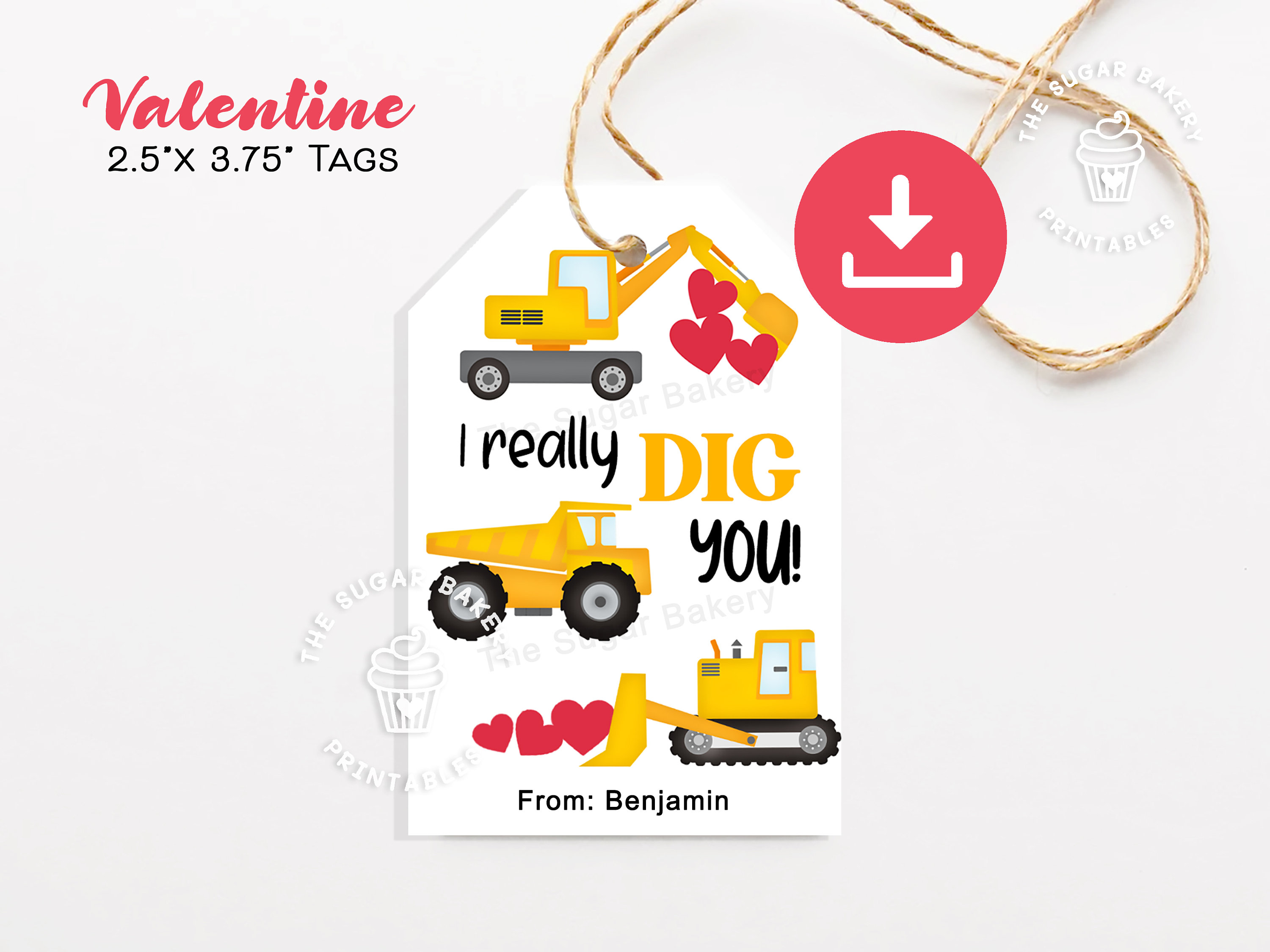 Printable Construction Valentine Tags, I DIG YOU Valentine Tags Dump ...