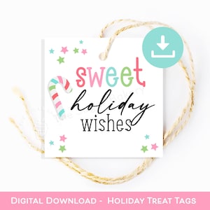 Sweet Holiday Wishes Cookie Tag, Candy Cane Cookie Tag, afdrukbaar kerstkoekje cadeau-tag, A Little Sweet Treat-tag, kerstkoekje-tag
