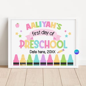 Eerste dag van de kleuterschool BEWERKBAAR TEKEN, 1e dag van de kleuterschool, bewerkbaar afdrukbaar kleuterteken, 1e dag van de kleuterschool krijtbordbord CRAY103