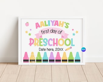 Erster Tag der VORSCHULE EDITIERBARE SCHILD, 1. Tag der Vorschule, bearbeitbares druckbares Vorschulschild, 1. Tag der Vorschultafel CRAY103