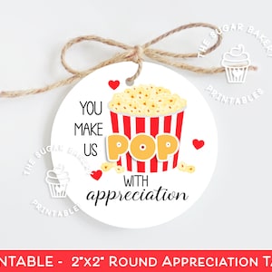 POPCORN Teacher Appreciation Week Tag, Printable Popcorn Tag, Teacher Appreciation Popcorn Gift Tag, Thank you tag, gift for teacher staff
