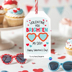 Druckbare HERZ Sonnenbrillen Valentine TAGS, Sie erhellen meinen Tag Valentine Tag Schule Klassenzimmer Sonnenbrillen Geschenkanhänger, EDITIERBAR in Canva
