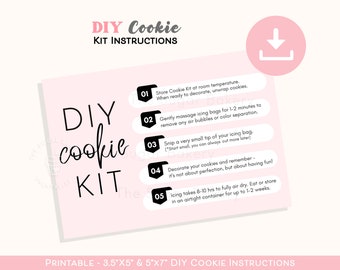 Instrucciones imprimibles del kit de galletas DIY, instrucciones del kit de galletas, kit de galletas de bricolaje simple, decora tu propia galleta de 3,5"x5" y 5"x7" incluidas