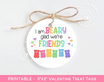 Tag orsetto gommoso BEARY glad friends, tag orsetto gommoso di San Valentino, tag dolcetti di San Valentino, stampabile orsetto gommoso di San Valentino, tag di San Valentino in classe