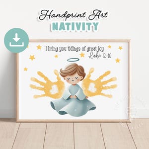 Weihnachten Handprint Art NATIVITY ENGEL Lukas 2:10 Huldigung der großen Freude Sonntag Schule Weihnachten Handwerk Jesus Geburt Vorschule Kleinkind Handprint