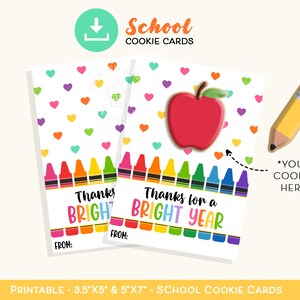 Vielen Dank für eine helle Jahr-TEACHER-Anerkennung, COOKIE-KARTE, druckbare Mini-Cookie-Karte, Geschenk zum Schulende für Lehrer, Crayon-Cookie-Karte