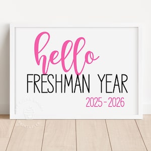 First Day of FRESHMAN YEAR, 1st day 9th Grade Sign, Hello Freshman Year Sign hot pink, back to school 9th grade chalkboard printable PINK101