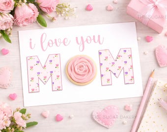 Mother's Day COOKIE CARD, Printable Mother's Day Floral Cookie Card, Mother's Day Gift for Mom flower cookies Tag Card, Mothers day cookies