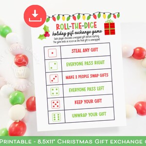 Christmas Dice Game Printable, Christmas Gift Exchange Game, Christmas Party Game, Holiday Present Swap Christmas Gift Game Digital Download