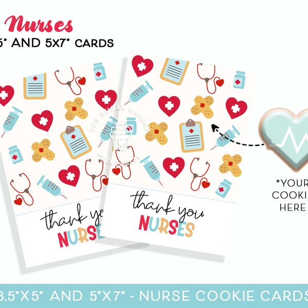 Thank You NURSES Cookie Card, 3.5"x5" and 5"x7" Nurse Cookie Cards, Nurse Appreciation Week, Nurse Cookies, Nurses Medical Cookie Card