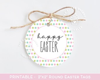 Happy Easter TAGS, Easter Gift Tags, Polka Dot EASTER tags printable, Easter bunny treat tags, Easter Bunny Bait tags, Happy Easter Tag Card