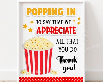 POPCORN leraar waardering teken afdrukbare leraar waardering Popcorn bedankbord digitale download PTO PTA personeel waardering teken
