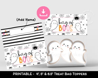 BOOS ハロウィン トリートバッグ トッパー、4インチ 5インチ 6.5インチ 子供用グッディバッグ、クッキーバッグ トッパー、ゴーストバッグ トッパー、ハロウィンバッグ トッパー クラス キッズ