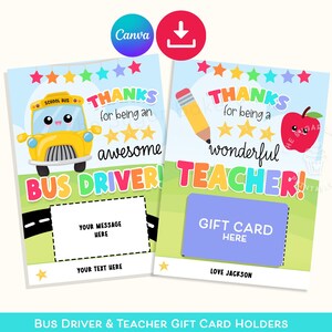 Lot de porte-cartes-cadeau ENSEIGNANT et CHAUFFEUR DE BUS, porte-cartes cadeau chauffeur de bus, porte-cartes cadeau enseignant, cadeau de fin d'année chauffeur de bus enseignant