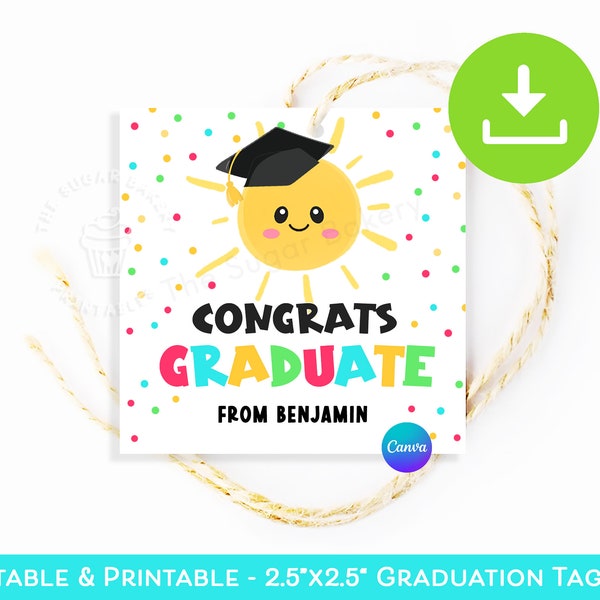 Editable Graduation Tags, Preschool Kindergarten Daycare Graduation Tags, Pre-K graduation, End of School Year Student gifts from Teacher