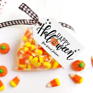 Étiquettes Happy Halloween, étiquettes modifiables de faveur de citrouille d'Halloween, étiquettes de bonbons ou de sorts, sac de cadeaux Halloween pour enfants, étiquettes d'Halloween imprimables