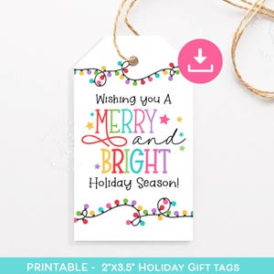 Merry & Bright Christmas Lights Tag, Weihnachtsplätzchen-Anhänger, Bunter Weihnachtsgeschenkanhänger, druckbares frohes Weihnachten-Geschenkanhänger, süßer Leckerbissen