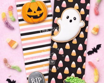 Printable Halloween Cookie Box Backers, Candy Corn & Stripe 10.5x3 Backer Cards, Ghost Pumpkin Halloween Cookie Box Backer