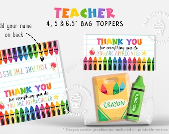 Teacher THANK YOU Treat Bag Topper 4", 5" & 6.5" Teacher Appreciation Cookies, Teacher Thank You Bag topper, Teacher Staff Gift Tag Card