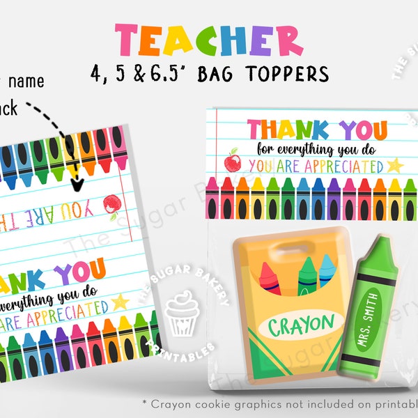 Teacher THANK YOU Treat Bag Topper 4", 5" & 6.5" Teacher Appreciation Cookies, Teacher Thank You Bag topper, Teacher Staff Gift Tag Card