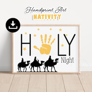 Arte con huellas de manos para el NACIMIENTO de Navidad, NOCHE SANTA, Reyes Magos, Escuela Dominical, Jesús, Manualidad con huellas de manos para preescolar, Arte con huellas de manos para el NACIMIENTO