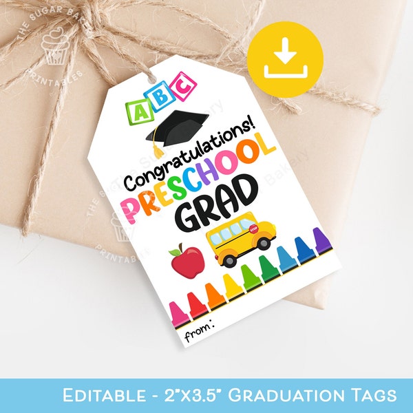 Preschool graduation tags, Congratulations PRESCHOOL GRAD tag, Kindergarten graduation tag, End of school year gift student, Graduation Tags