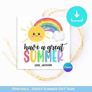 Tenga excelentes ETIQUETAS DE VERANO, Etiquetas EDITABLES de Agradecimiento al Maestro, Etiquetas de fin de año escolar para Maestro, Estudiante o Compañero de Clase, Etiquetas de Verano digitales