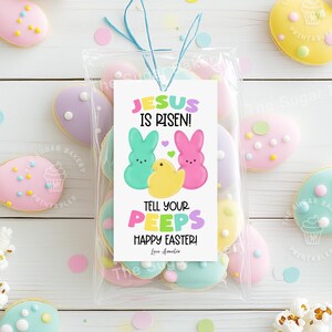 Etiquetas de Pascua editables para PEEPS: Jesús ha resucitado, dile a tus Peeps que ha resucitado, etiquetas de recuerdo para Peeps de la escuela dominical, etiquetas de Pascua imprimibles para PEEPS, CANVA