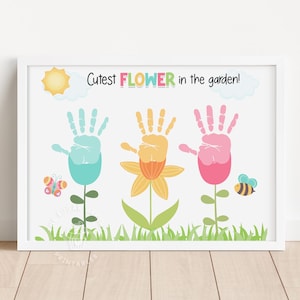 Blume HANDPRINT Handwerk bedruckbar Ostern Frühling Blumengarten Handabdruck Kunst Ostern Handwerk für Kinder Vorschule Kleinkinder Geschenk für Mama Handabdruck