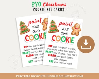 PYO Cookie Kit Cards, PYO Christmas Cookies, Paint your own Instructions & Directions, Paint Your Own Cookie Holiday, PYO kit Gingerbread