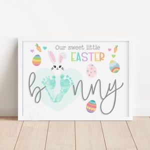 Easter Footprint Art, Our sweet EASTER BUNNY Babys First Footprint Handprint Craft, Keepsake Newborn Nursery Art Baby's 1st Easter PRINTABLE