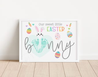 Easter Footprint Art, Our sweet EASTER BUNNY Babys First Footprint Handprint Craft, Keepsake Newborn Nursery Art Baby's 1st Easter PRINTABLE
