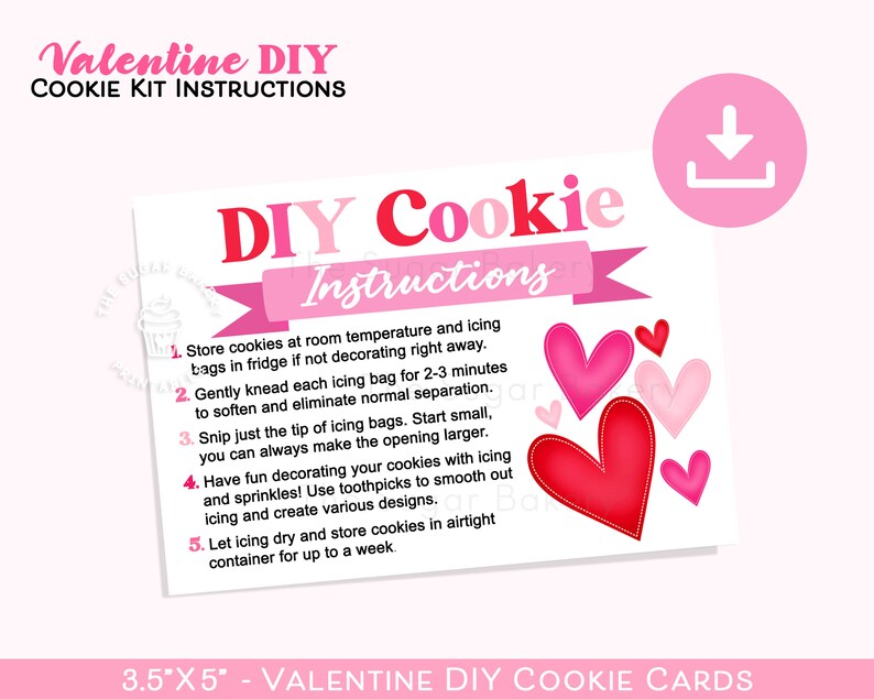 Valentine DIY COOKIE Kit Instructions, Pink Hearts Valentine Cookie Kit ...