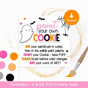 PYO Cookie Kit Tags, PYO Halloween Cookies, Paint your own Instructions & Directions, Paint Your Own Cookie Halloween, PYO kit Ghost Spider