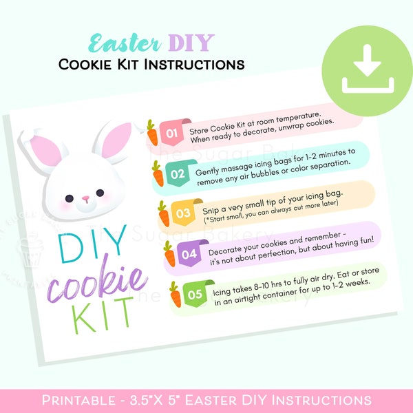 Printable EASTER BUNNY DIY Cookie Kit Instructions, Easter Diy Cookie Kit Instructions, Diy Cookie Kit, Decorate Your Own Easter Cookie Card