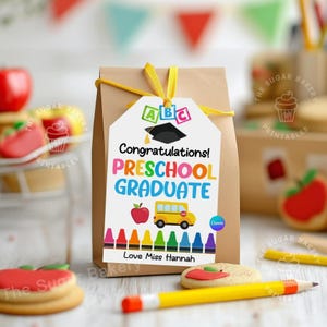 Étiquettes de remise des diplômes préscolaires imprimables Félicitations étiquette cadeau diplômé préscolaire étiquette de remise des diplômes modifiable étiquette de faveur de fin d'année scolaire préscolaire