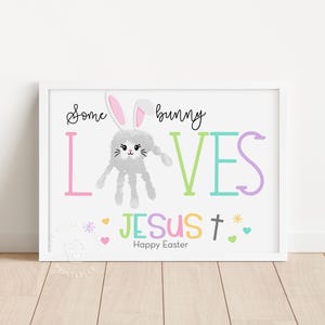 Easter Handprint Art, Somebunny love Jesus Christian Easter handprint crafts, Sunday School Crafts, Christian Handprint Craft, Easter craft